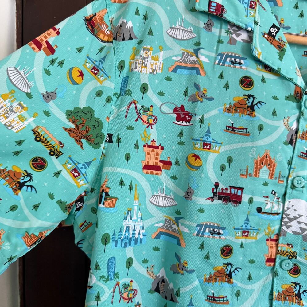 DIsney Parks Parks Life Teal Cabana Style Spread Collar Shirt BNWT Large - Picture 4 of 6
